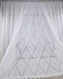 Готовый тюль на кухню, балкон, веранду. Ткань жаккард с вышивкой, цвет белый (2м*1,6м)