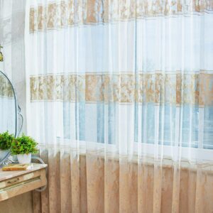 Тюль жаккард с полосами Мрамор. Цвет белый с бежевым