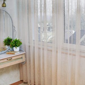 Готовый тюль жаккард Премиум "Geometria", цвет бежевый (4м*2,5м)