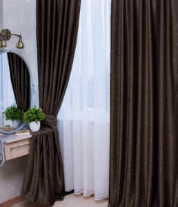 Ткань для штор блэкаут лен рогожка Arizona. Шторная ткань цвет венге (темний шоколад)