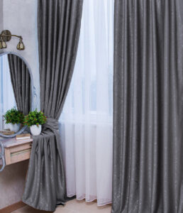 Комплект сірі штори блекаут льон рогожка. Готові штори сірого кольору для спальні, зала, вітальні Arizona