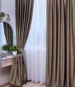 Комплект штори блекаут льон рогожка. Колір какао. Готові штори в спальню, зал, вітальню Arizona