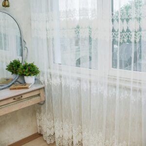 Молочний тюль фатин з вишивкою