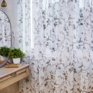 Тюль льон Прованс. Колір білий з коричнево-чорним