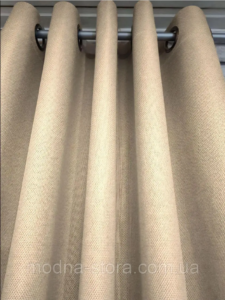 Комплект шторы на люверсах блэкаут лен рогожка. Цвет бежевый. Готовые шторы в спальню, зал, гостиную
