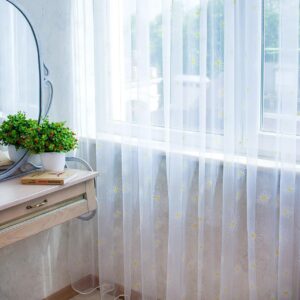 Готовый тюль органза, цвет белый с принтом Ромашки (4м*2,5м)