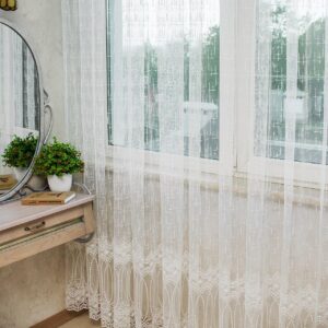 Готовый тюль фатин с вышивкой, цвет молочный (2м*2,5м)