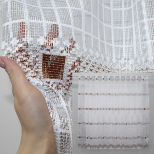 Готовий короткий тюль на кухню, балкон, веранду, дачу. Колір білий з коричневим (2м*1,5м)