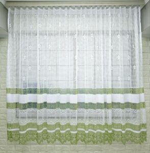 Короткий тюль. Колір білий з зеленим. Тюль на кухню, балкон, веранду, дачу. Висота 1,6м