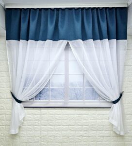 Комплект короткі штори тюль на кухню. Колір бірюзовий з білим