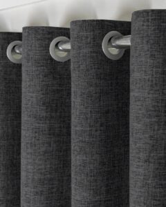 Комплект штори на люверсах льон мішковина. Колір темний сірий. Готові штори в спальню, зал, вітальню