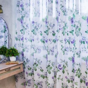 Готовий тюль льон Прованс, колір білий з бузковим (3,7м*2,5м)