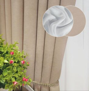 Комплект штори і тюль. Тканина мікровелюр Diamond + шифон вуаль. Колір: бежеві штори, білий тюль