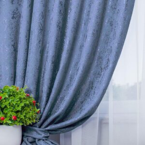 Тканина для штор шеніл мармур. Шторна тканина колір темний блакитний