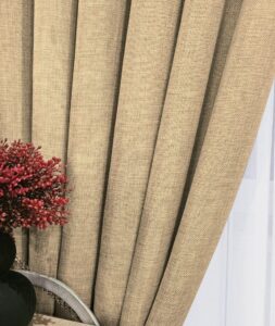 Комплект бежеві штори однотонні льон мішковина. Готові штори бежевого кольору в спальню, зал, вітальню