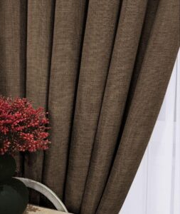 Комплект коричневі штори однотонні льон мішковина. Готові штори коричневого кольору в спальню, зал, вітальню