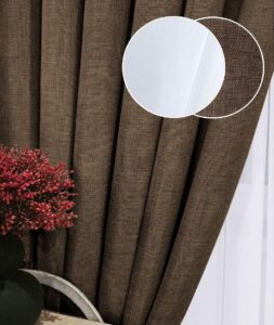 Комплект штори однотонні і тюль. Тканина льон мішковина + шифон. Колір: коричневі штори, білий тюль