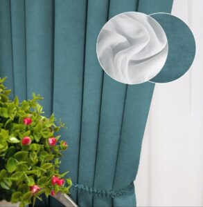 Комплект шторы и тюль. Ткань микровелюр Diamond + шифон вуаль. Цвет: зеленая бирюза шторы, белый тюль