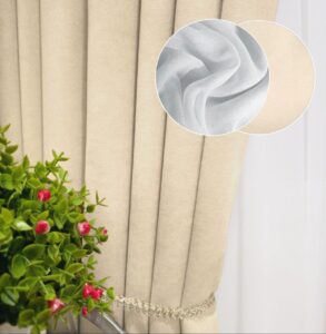 Комплект штори і тюль. Тканина мікровелюр Diamond + шифон вуаль. Колір: світлий бежевий штори, білий тюль