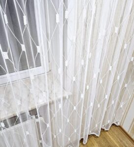 Готовый тюль грек сетка, цвет белый с вышивкой (3м*2,6м)