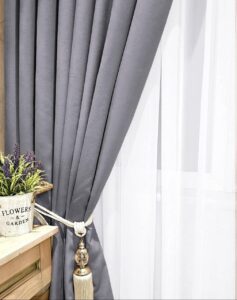 Комплект однотонні сірі штори мікровелюр Petek. Готові штори сірого кольору в спальню, зал