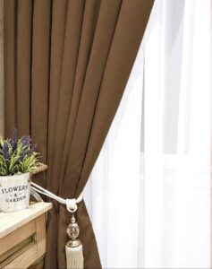 Комплект коричневі штори мікровелюр Petek. Готові штори коричневого кольору в спальню, зал, вітальню