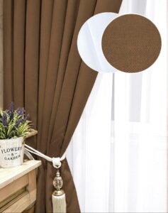 Комплект шторы и тюль. Ткань микровелюр Petek + шифон. Цвет: коричневые шторы, белый тюль