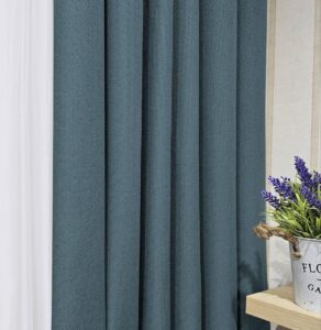 Комплект шторы блэкаут лен рогожка. Цвет серо-бирюзовый. Готовые шторы в спальню, зал, гостиную