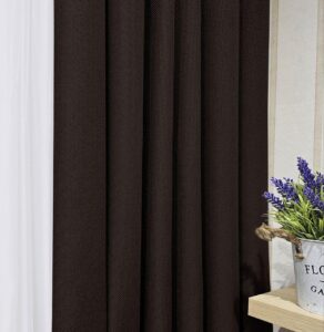 Комплект шторы блэкаут лен рогожка. Цвет венге (темный шоколад). Готовые шторы в спальню, зал