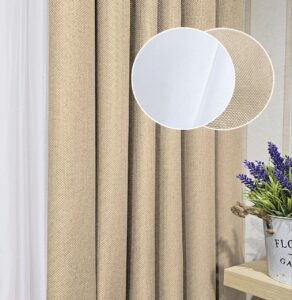 Комплект шторы и тюль. Ткань блэкаут лен рогожка + шифон. Цвет: бежевые шторы, белый тюль