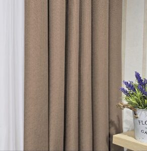 Комплект шторы блэкаут лен рогожка. Цвет темный бежевый. Готовые шторы в спальню, зал, гостиную