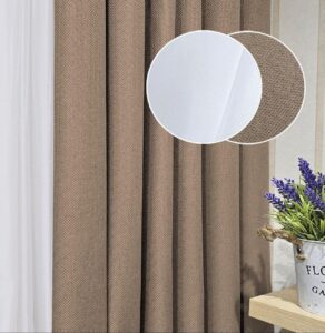 Комплект шторы и тюль. Ткань блэкаут лен рогожка + шифон. Цвет: темный бежевый шторы, белый тюль