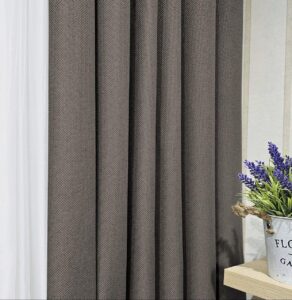 Комплект штори блекаут льон рогожка. Колір сіро-коричневий. Готові штори в спальню, зал, вітальню