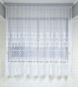 Короткий тюль жаккард. Колір білий. Тюль на кухню, балкон, веранду, дачу. Висота 1,6м