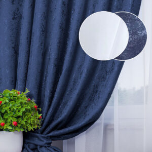 Комплект штори і тюль. Тканина шенілл мармур + шифон вуаль. Колір: сині штори, білий тюль