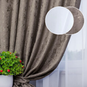 Комплект штори і тюль. Тканина шенілл мармур + шифон вуаль. Колір: сіро-коричневі штори, білий тюль