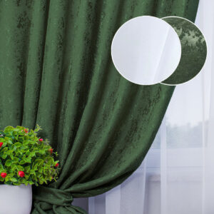 Комплект штори і тюль. Тканина шенілл мармур + шифон вуаль. Колір: зелені штори, білий тюль