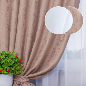 Комплект штори і тюль. Тканина шенілл мармур + шифон вуаль. Колір: пильна троянда штори, білий тюль