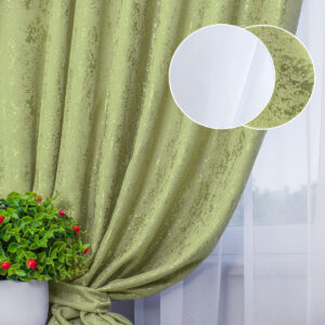 Комплект шторы и тюль. Ткань шенилл мрамор + шифон вуаль. Цвет: оливковые шторы, белый тюль