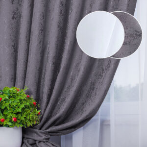 Комплект штори і тюль. Тканина шенілл мармур + шифон вуаль. Колір: сірі штори, білий тюль