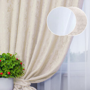 Комплект штори і тюль. Тканина шенілл мармур + шифон вуаль. Колір: молочні штори, білий тюль