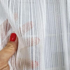 Готовий щільний тюль льон з плетеними вертикальними смугами. Колір білий (4,5м*2,6м)
