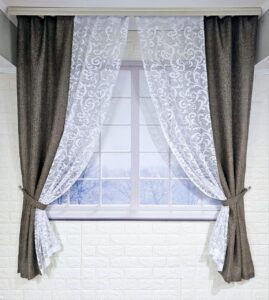 Комплект короткі штори тюль. Колір какао з білим