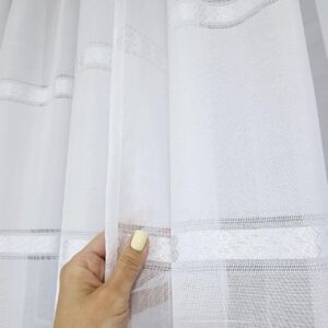 Готовий білий тюль льон зі смугами Dominica (3,5м*2,6м)