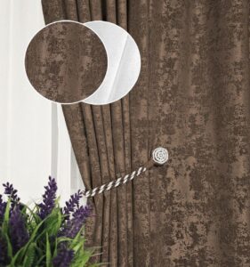 Комплект штори і тюль. Тканина жаккард мармур + шифон. Колір: коричневі штори, білий тюль