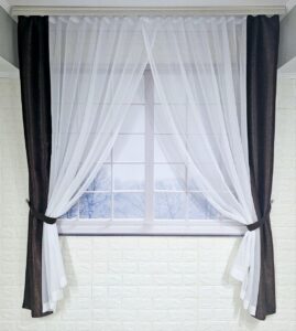 Комплект короткі штори тюль. Колір венге з білим