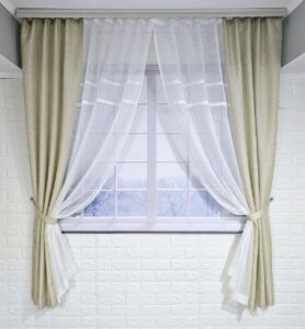 Комплект короткі штори тюль. Колір бежевий з молочним