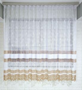 Готовый короткий тюль жаккард, цвет белый с коричневым (2,5м*1,6м)
