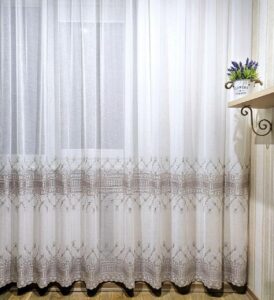 Білий тюль льон з вишивкою