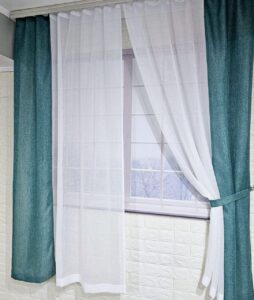 Комплект короткі штори тюль. Колір бірюзовий з білим